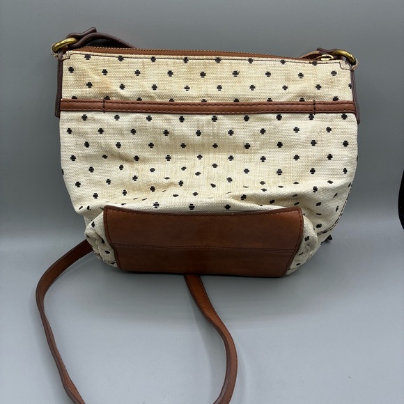 Fossil Fiona Polka Dot Canvas Crossbody Shoulder Purse Bag Cow Hide - Picture 4 of 12